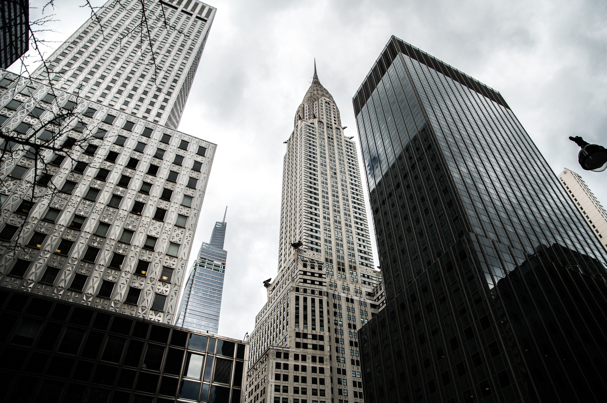 Skyscrapers and Chrysler building in downtown on cloudy day